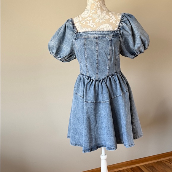 GeeGee Dresses & Skirts - Softer Denim Dress with Puff Sleeves sz M (NWT)